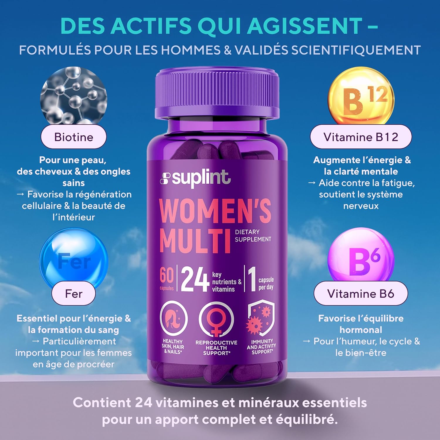 Women's High-Power Multivitamins - A-Z Complex with Vitamin B6, Iron, Zinc & Vitex - 60 Vegan Capsules - Premium Food Supplement with Multivitamins and Minerals - Image 5