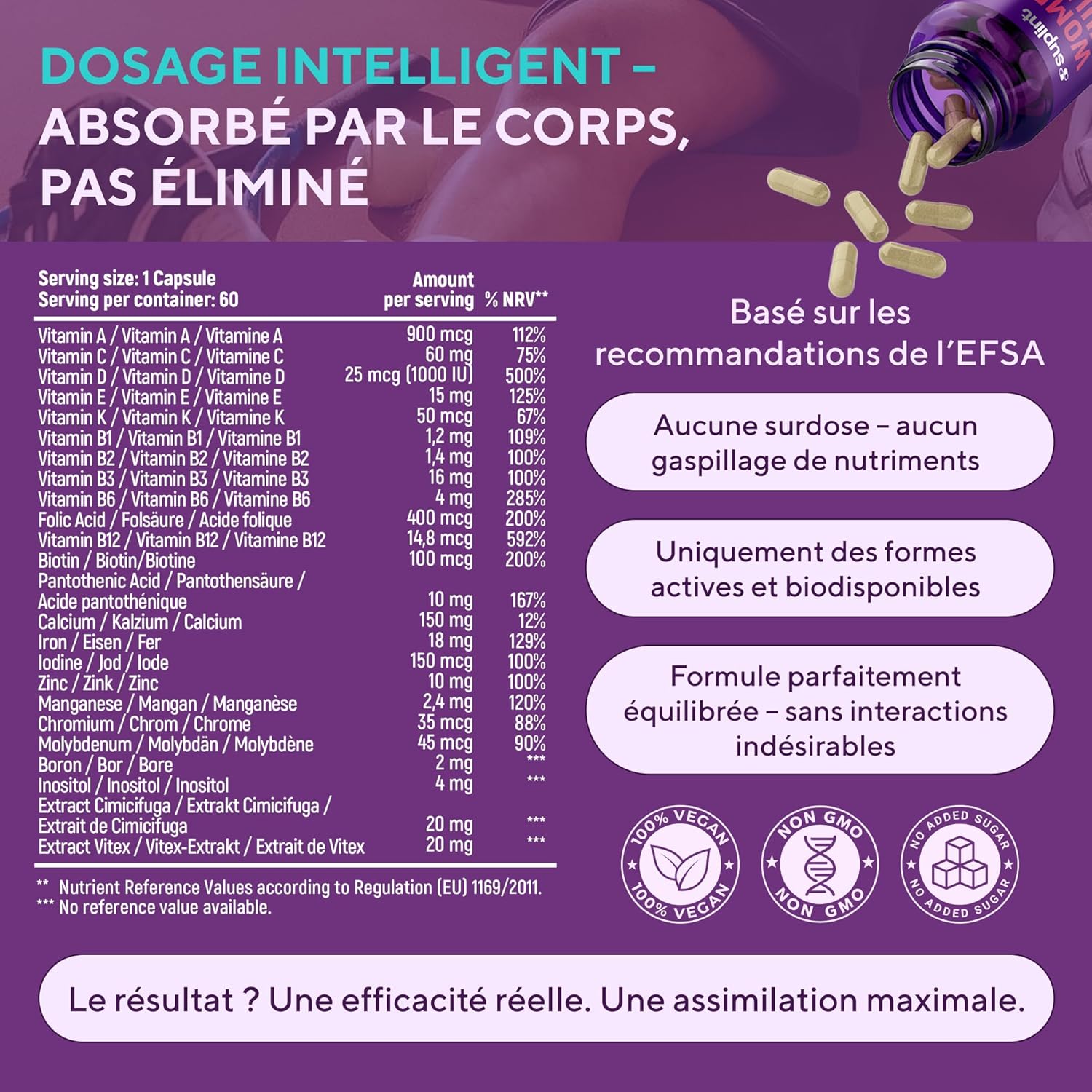 Women's High-Power Multivitamins - A-Z Complex with Vitamin B6, Iron, Zinc & Vitex - 60 Vegan Capsules - Premium Food Supplement with Multivitamins and Minerals - Image 9