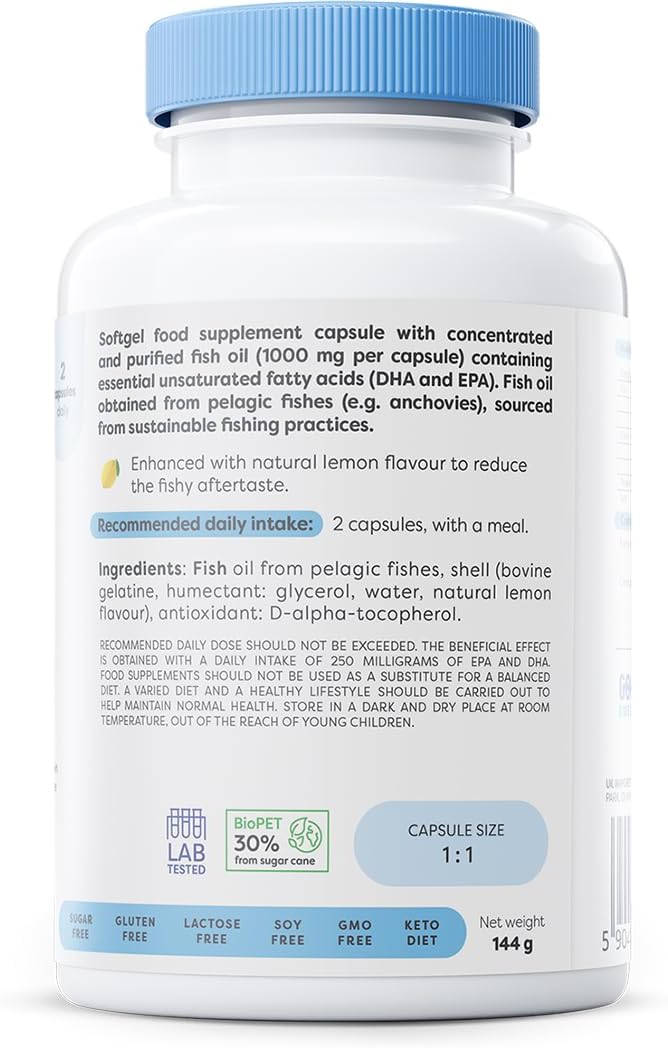 Osavi Omega-3 Fish Oil Molecularly Distilled, 1000mg (Lemon) - 120 softgels - Image 9
