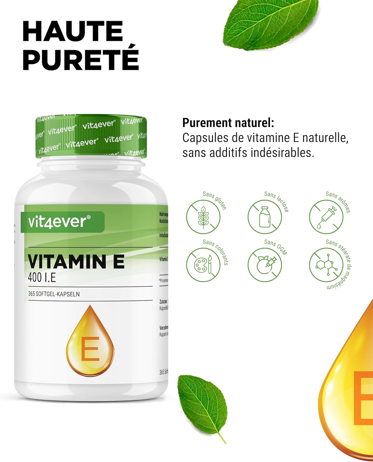 Natural Vitamin E 400 IU - 365 Softgel Capsules - Premium: Sunflower Natural Vitamin E - 12 Months Supply - High Dosed - Image 4