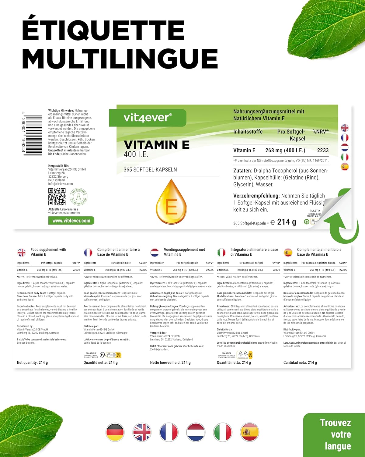 Natural Vitamin E 400 IU - 365 Softgel Capsules - Premium: Sunflower Natural Vitamin E - 12 Months Supply - High Dosed - Image 7