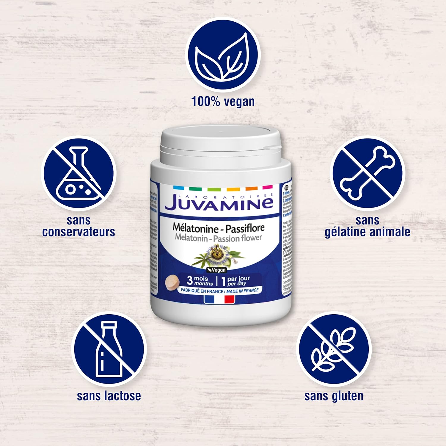 JUVAMINE Melatonin Passionine, Sleep, Triple Action, Relaxation, Easy Sleep, Repairing Sleep, 3 Month Program, 90 Tablets, Made in France - Image 5