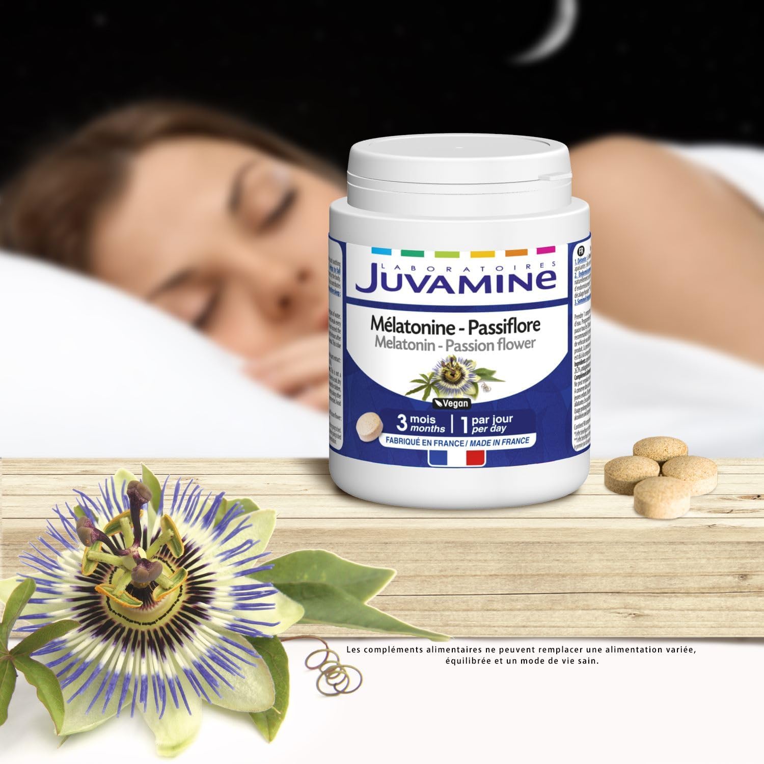 JUVAMINE Melatonin Passionine, Sleep, Triple Action, Relaxation, Easy Sleep, Repairing Sleep, 3 Month Program, 90 Tablets, Made in France - Image 6
