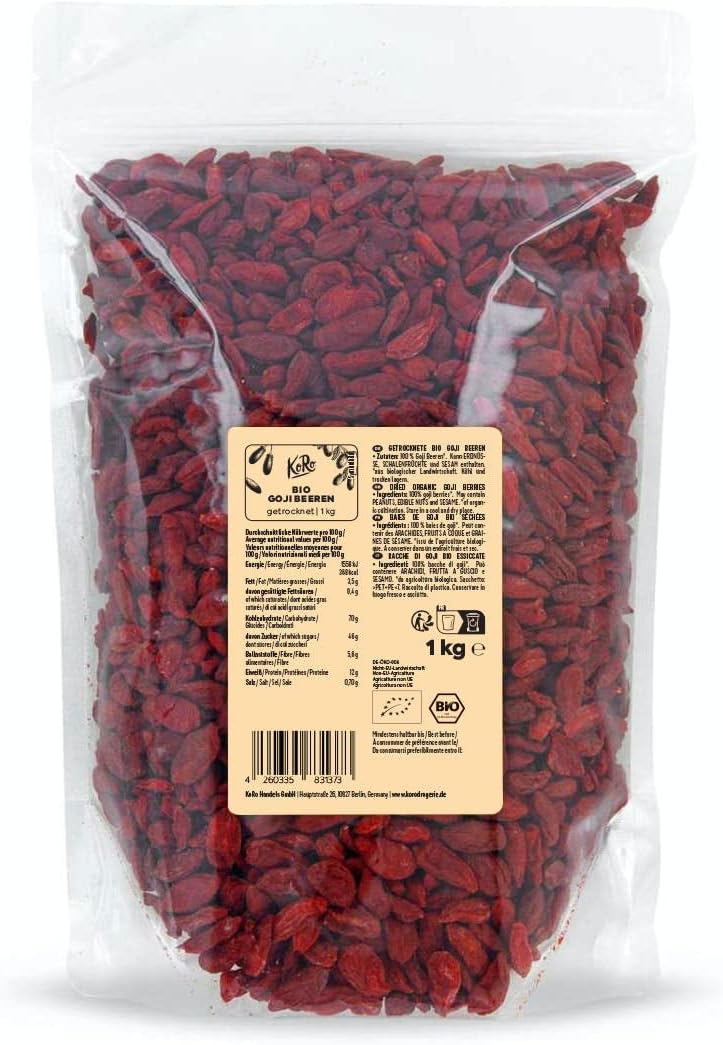 KoRo Organic Goji Berries 1kg - Natural Superfood, Dried Without Additives, Rich in Fiber and Protein, Ideal for Mueslis, Salads and Recipes - Image 7