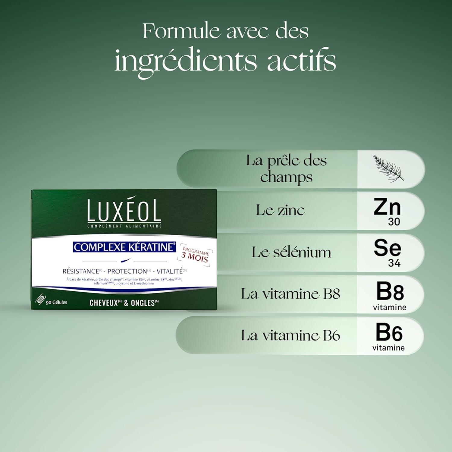 Luxéol - Keratin Complex - Food supplement - Resistance and Protection(1)- Hair and nails(2) - 90 capsules - 41g - Image 5
