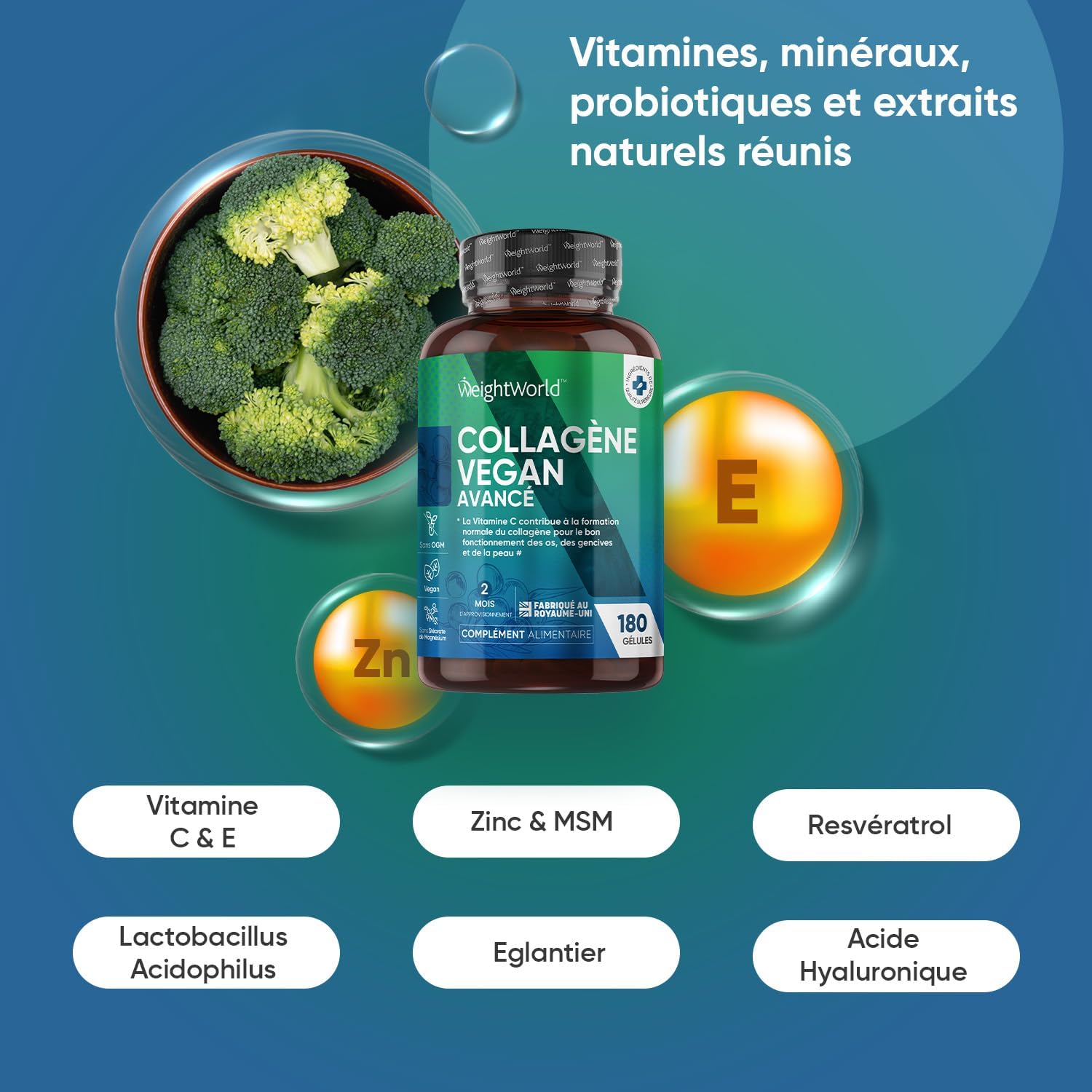 Vegan Collagen and Hyaluronic Acid 180 Vegan Capsules, 2 Month Supply with Multivitamins and Minerals Vitamin C, E, Zinc, MSM, Resveratrol, and Probiotic Lactobacillus Acidophilus - Image 3