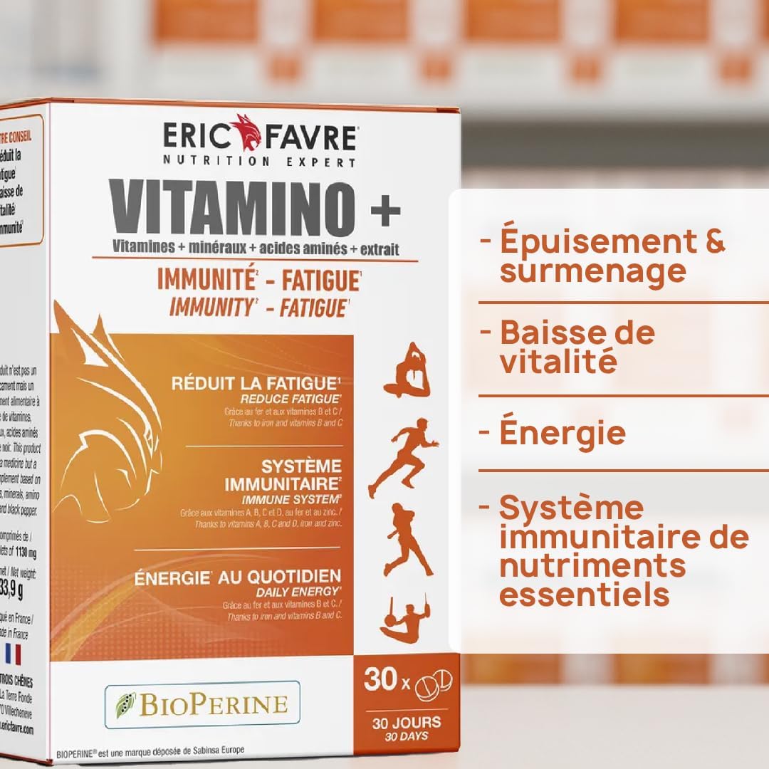 MULTIVITAMIN AND MINERAL COMPLEX Vitamino+ - High Absorption - Vitamins A, B, C, D3, E, Minerals, Amino Acids, Zinc - Immunity, Fatigue - Programme 30J - 30 Tablets - Eric Favre - Image 4