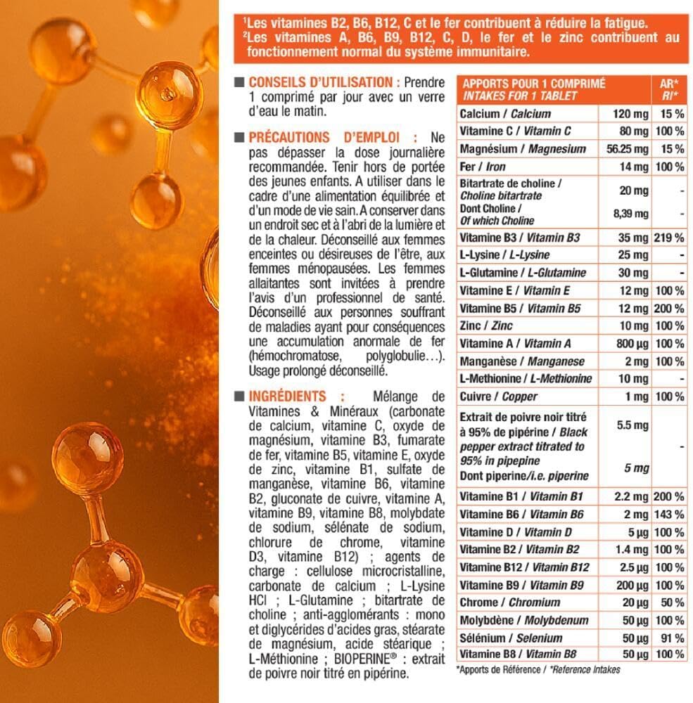 MULTIVITAMIN AND MINERAL COMPLEX Vitamino+ - High Absorption - Vitamins A, B, C, D3, E, Minerals, Amino Acids, Zinc - Immunity, Fatigue - Programme 30J - 30 Tablets - Eric Favre - Image 6