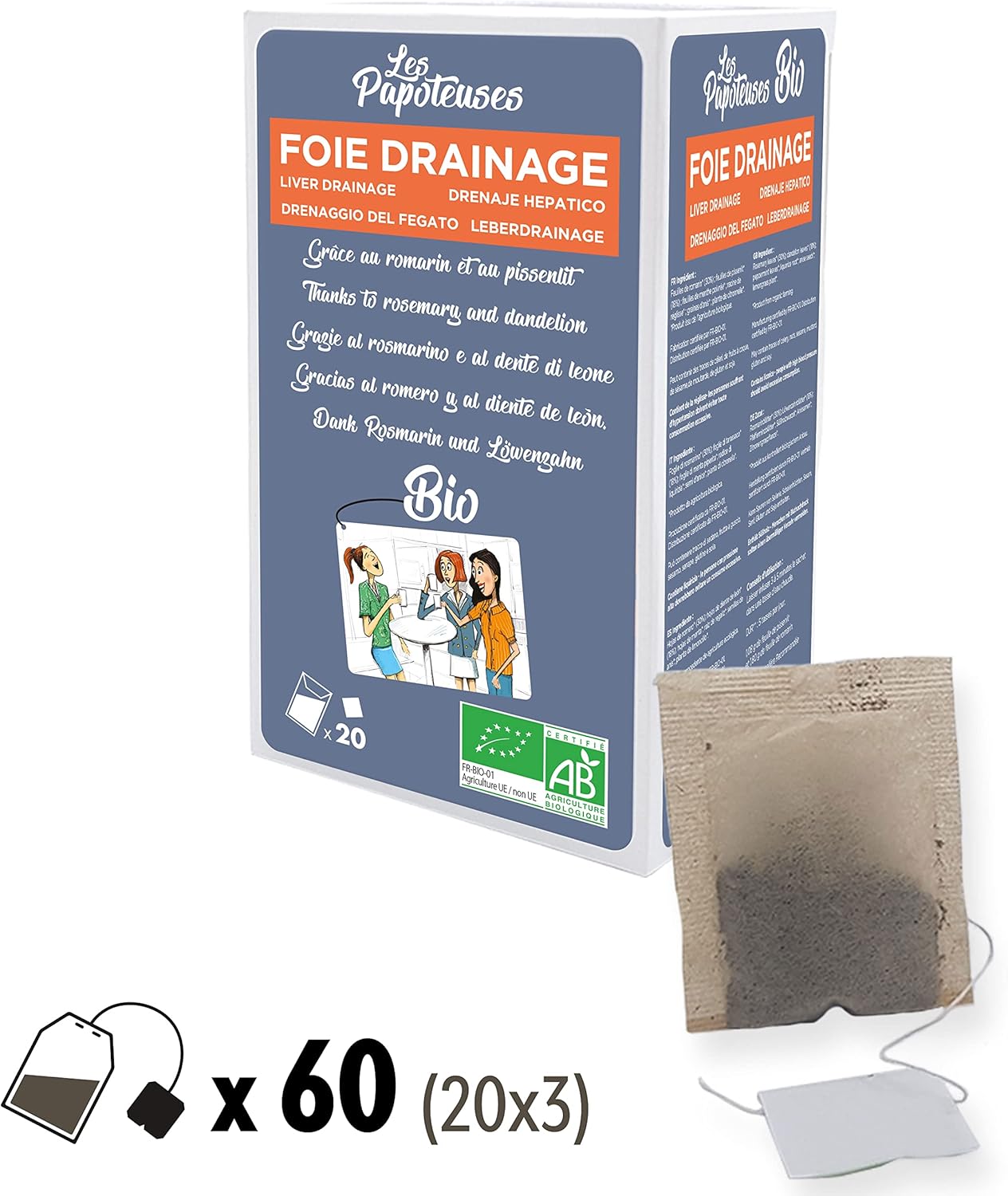 LES PAPOTEUSES | Organic infusion liver drainage thanks to rosemary and dandelion | 60 tea bags | Infusion set of 3 boxes of 20 sachets | Certified organic - Image 3