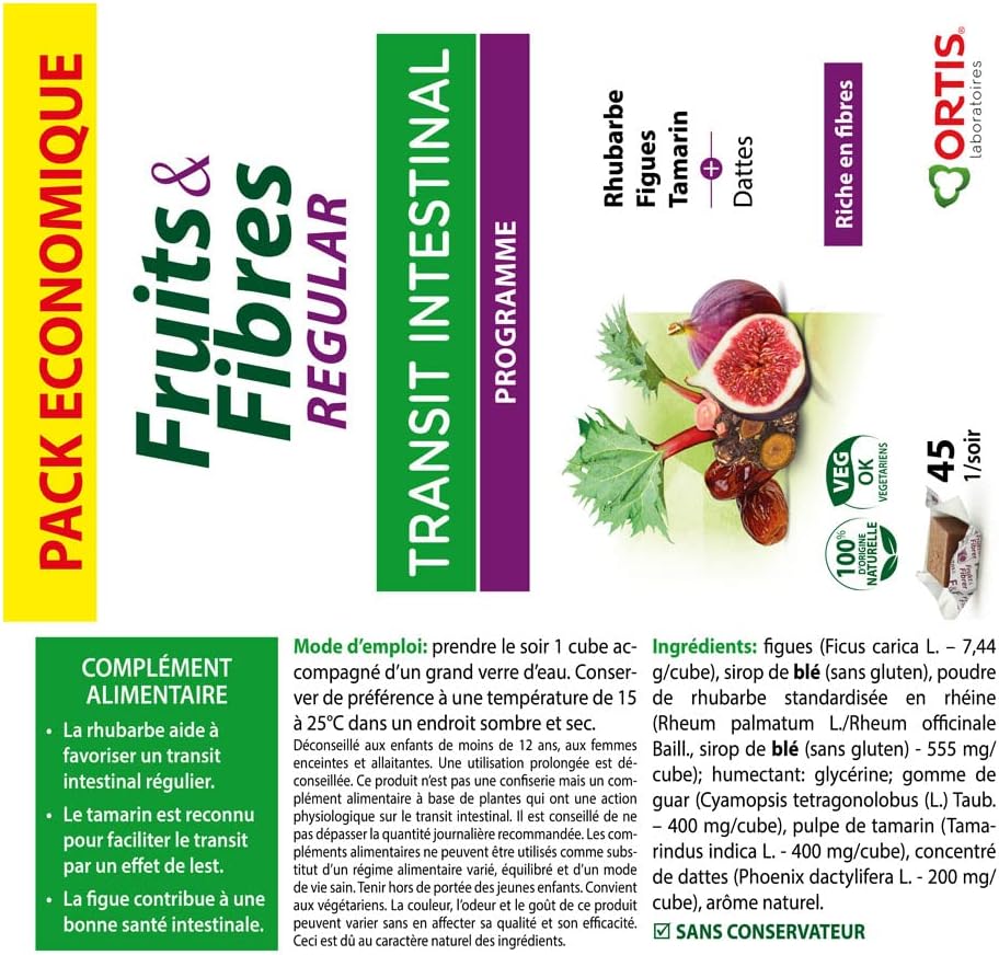 Ortis fruits & fibres regular intestinal transit 45 chewable cubes - Image 5