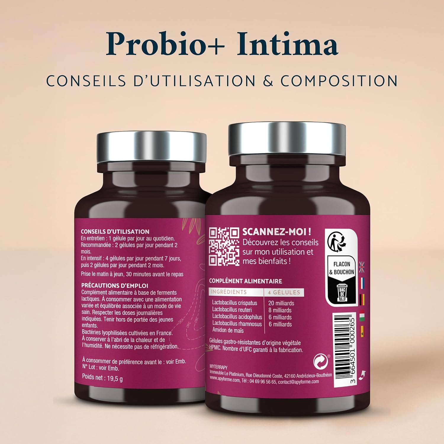 Probio+ Intima - Intimate Flora Probiotic - Up to 40 Billion CFU/Day - 4 Strains Lactobacillus Reuteri, Rhamnosus Crispatus and Acidophilus - 100% French - Image 5