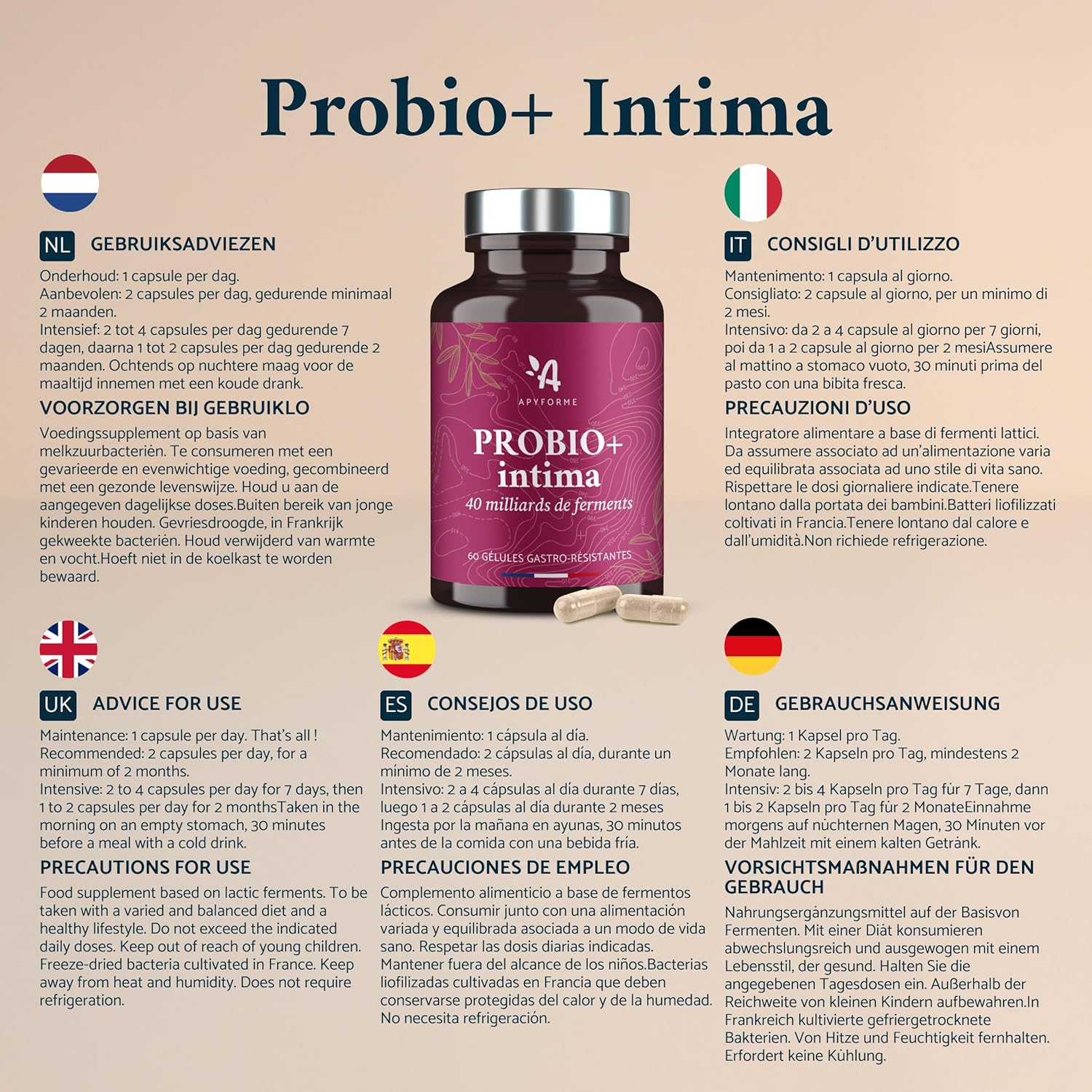 Probio+ Intima - Intimate Flora Probiotic - Up to 40 Billion CFU/Day - 4 Strains Lactobacillus Reuteri, Rhamnosus Crispatus and Acidophilus - 100% French - Image 6