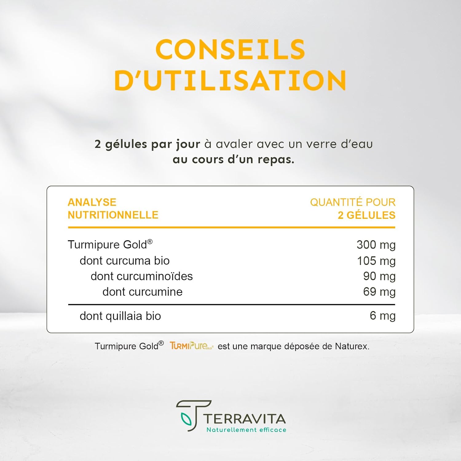 Turmeric Organic TurmiPure Gold® 300 mg | Joints & Digestion (Without Piperine) | Absorption Superior to Curcumin 95% Standard | 60 Vegan Capsules Without Black Pepper | Made in France | Terravita - Image 7