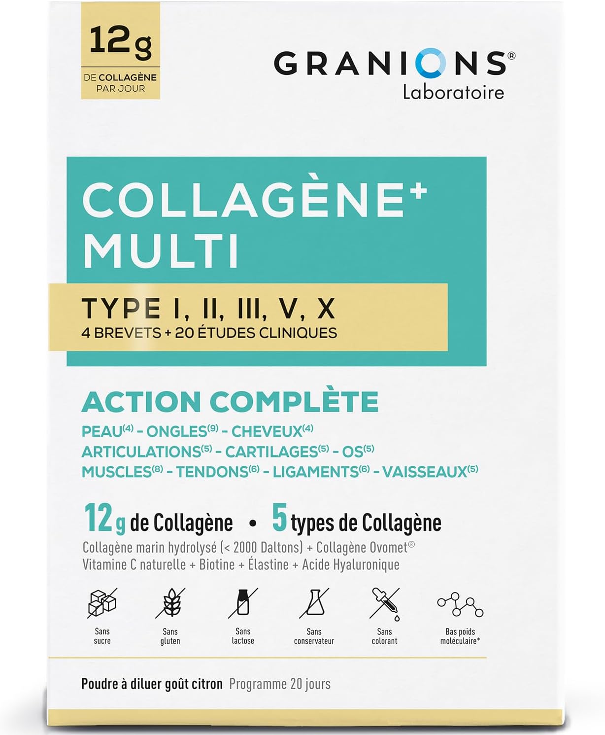 Multi Collagen - 5 Types of Collagen - GRANIONS Collagen No. 1 in Pharmacies - Marine Collagen Powder - Marine Collagen + Vitamin C - 20 Clinical Studies - Lemon Flavour - Collagen Powder 260g - Image 3