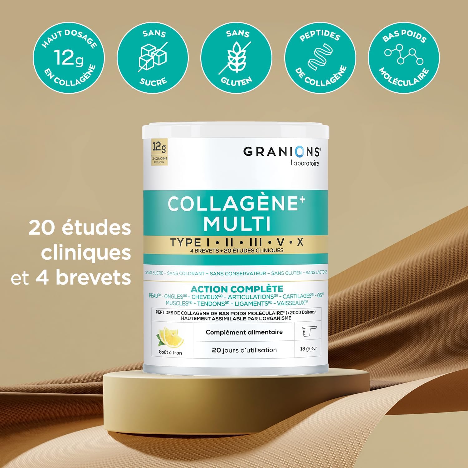 Multi Collagen - 5 Types of Collagen - GRANIONS Collagen No. 1 in Pharmacies - Marine Collagen Powder - Marine Collagen + Vitamin C - 20 Clinical Studies - Lemon Flavour - Collagen Powder 260g - Image 5