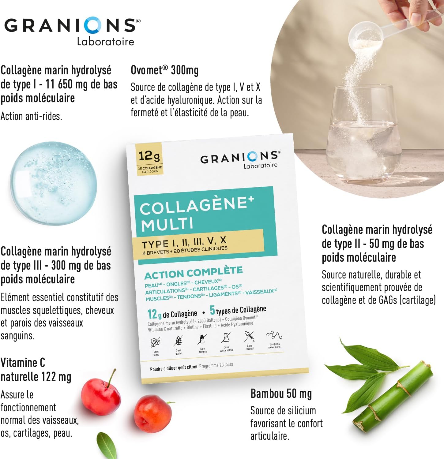 Multi Collagen - 5 Types of Collagen - GRANIONS Collagen No. 1 in Pharmacies - Marine Collagen Powder - Marine Collagen + Vitamin C - 20 Clinical Studies - Lemon Flavour - Collagen Powder 260g - Image 7
