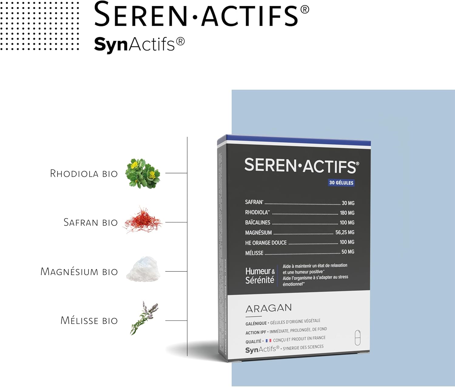Serenactif Anti-Stress Supplement Magnesium, Rhodiola, Melisse, Saffron - Aragan - 30 Capsules - Image 3