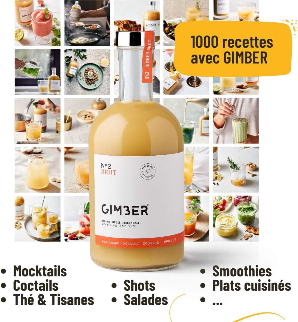 GIMBER N°2 700ml Brut - Organic Ginger Concentrate | 50% Less Sugar | Alcohol Free & Natural | Premium Organic Ginger Yuzu & Lemon Thyme Drink for Drinks & Cocktails - Image 3