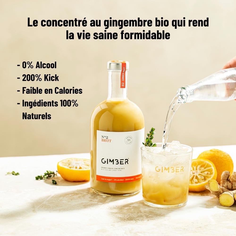GIMBER N°2 700ml Brut - Organic Ginger Concentrate | 50% Less Sugar | Alcohol Free & Natural | Premium Organic Ginger Yuzu & Lemon Thyme Drink for Drinks & Cocktails - Image 4
