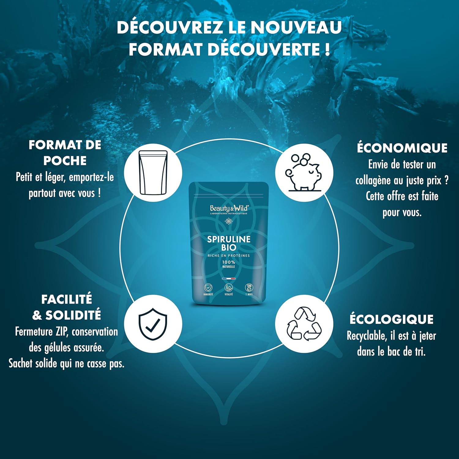 Spirulina BIO 500mg - Superfood Rich in Protein (60%) & Phycocyanin - Energy, Immunity, Detox, Endurance - Fatigue, Sport, Bodybuilding - Vegan, Natural - 120 Tablets (1 Month) - High Quality - Image 5