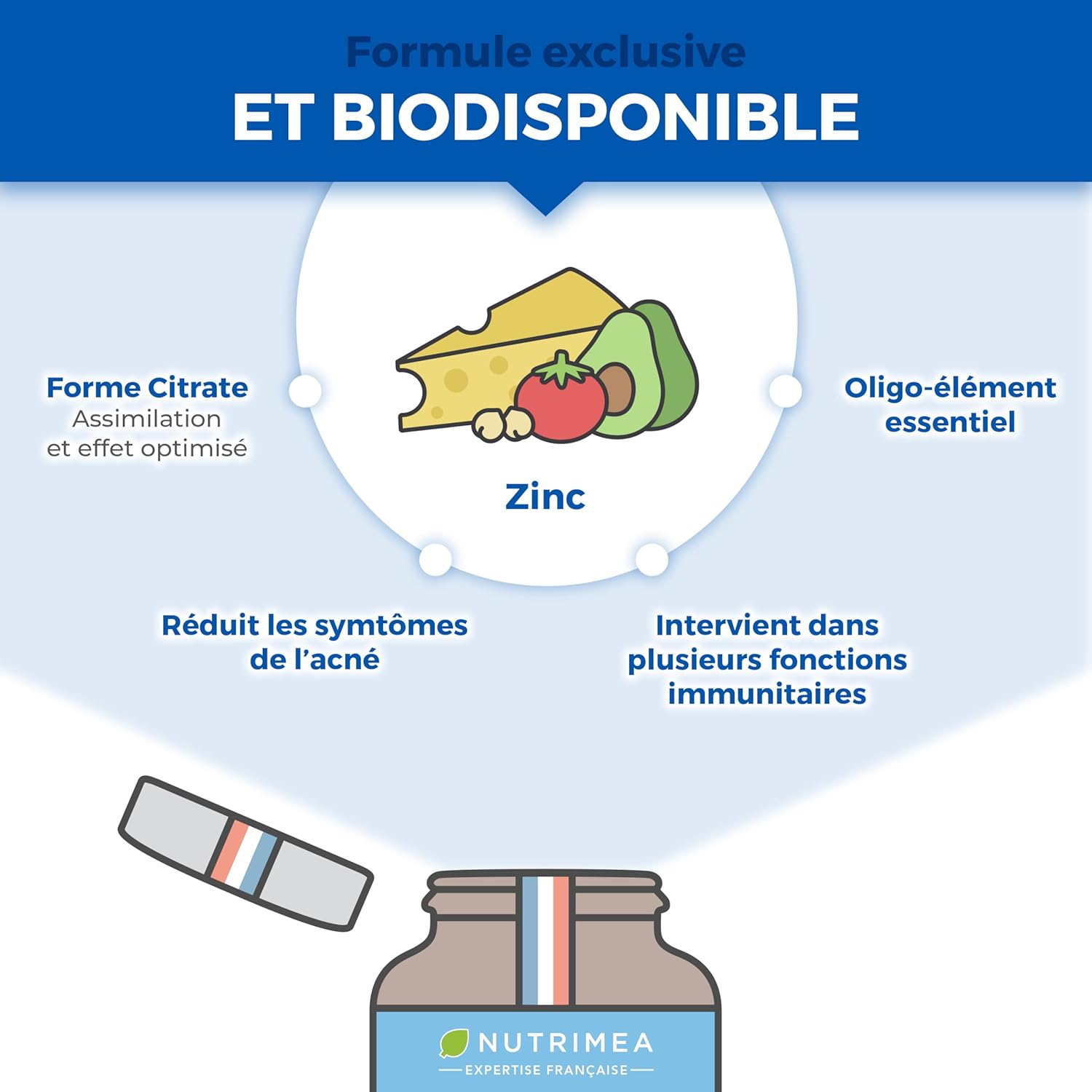 ZINC Citrate - 100% Pure Formula - High Absorption - Helps Fight Acne - Provides 40 mg of Including 12.5 mg of Zinc Element (Zn) - 120 Vegan Capsules - Nutrimea - Made in France - Image 5
