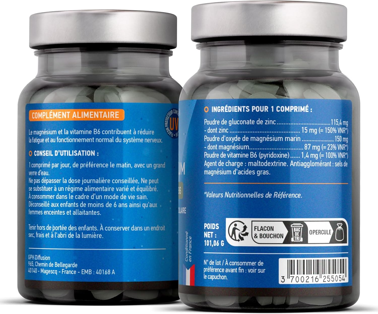 Marine Magnesium + Zinc + B6-200 Tablets - Vitality - Muscle Relaxation - GPH DIFFUSION - Image 3