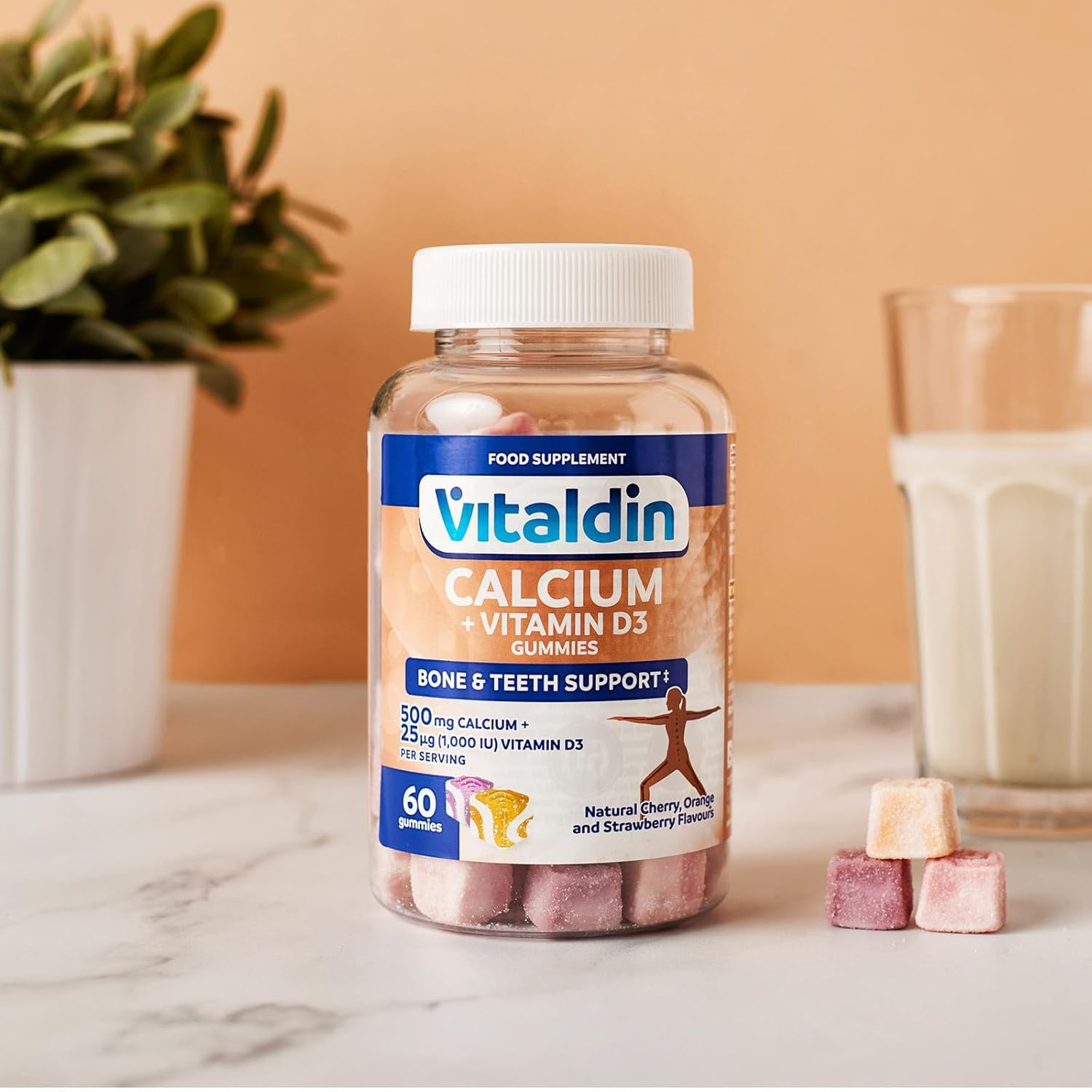 VITALDIN Calcium + Vitamin D3 Gummies - 500mg Calcium & 1,000 IU Vitamin D Per Dose - 60 Gums (for 1 Month) Fruit Flavour - Strengthens Bones & Teeth - Gluten Free - For Kids & Adults - Image 4