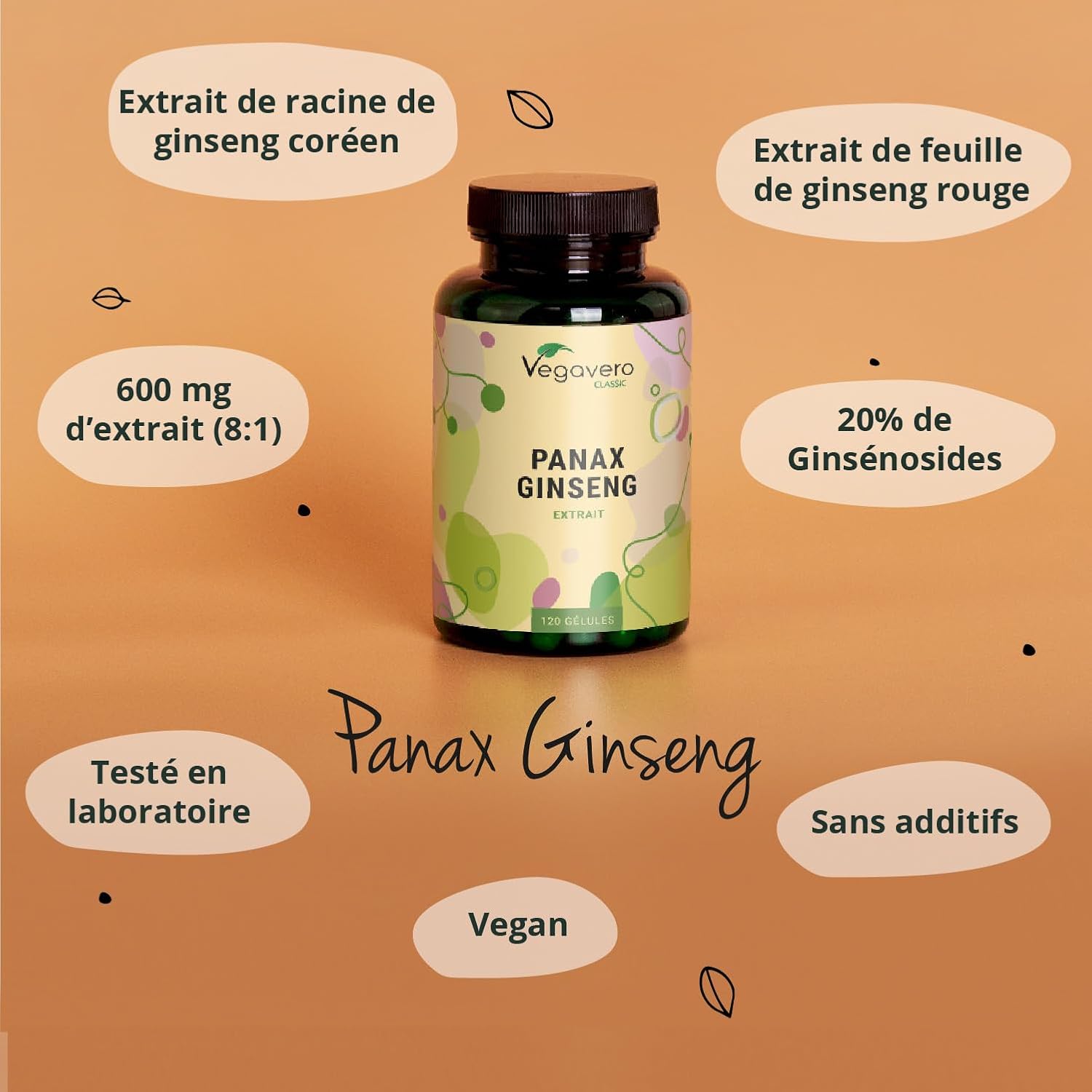 PANAX GINSENG Red + Korean | 120 Capsules | Extra Strength: 4800 mg/day | Anti Stress + Concentration + Energy Booster | 20% Ginsenosides | No Additives & Vegan | Vegavero - Image 5