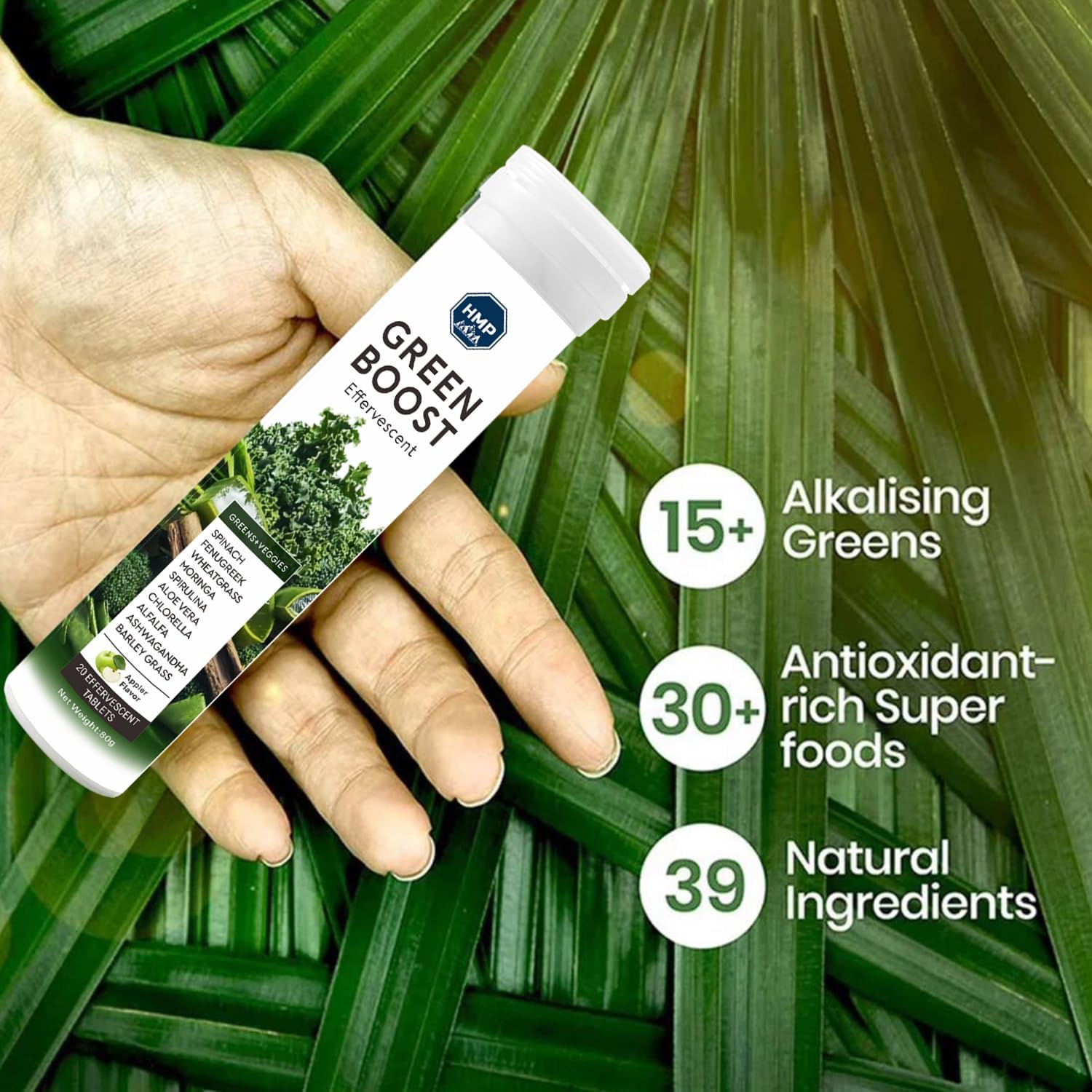 GreenBoost Effervescent HMP - Alkalinizing, Detoxifying & Basifying Superfoods | Natural Energy, Immunity, Antioxidants | Spirulina, Moringa, Acai, Green Tea, Zinc | Tablets - Image 4