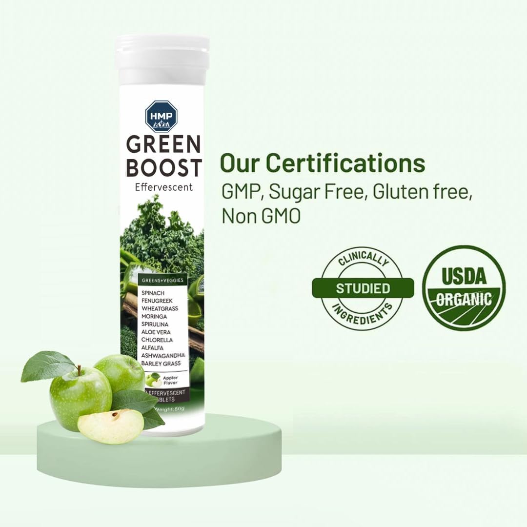 GreenBoost Effervescent HMP - Alkalinizing, Detoxifying & Basifying Superfoods | Natural Energy, Immunity, Antioxidants | Spirulina, Moringa, Acai, Green Tea, Zinc | Tablets - Image 5