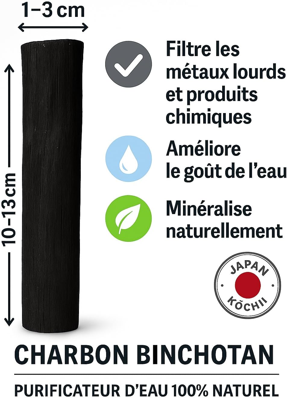 Authentic Japanese Binchotan Charcoal | Activated Carbon Water Purifier 100% Natural | Oak Wood (Ubamegashi) | Vegetable Water Filter – L.10 x W.2 cm - Image 4