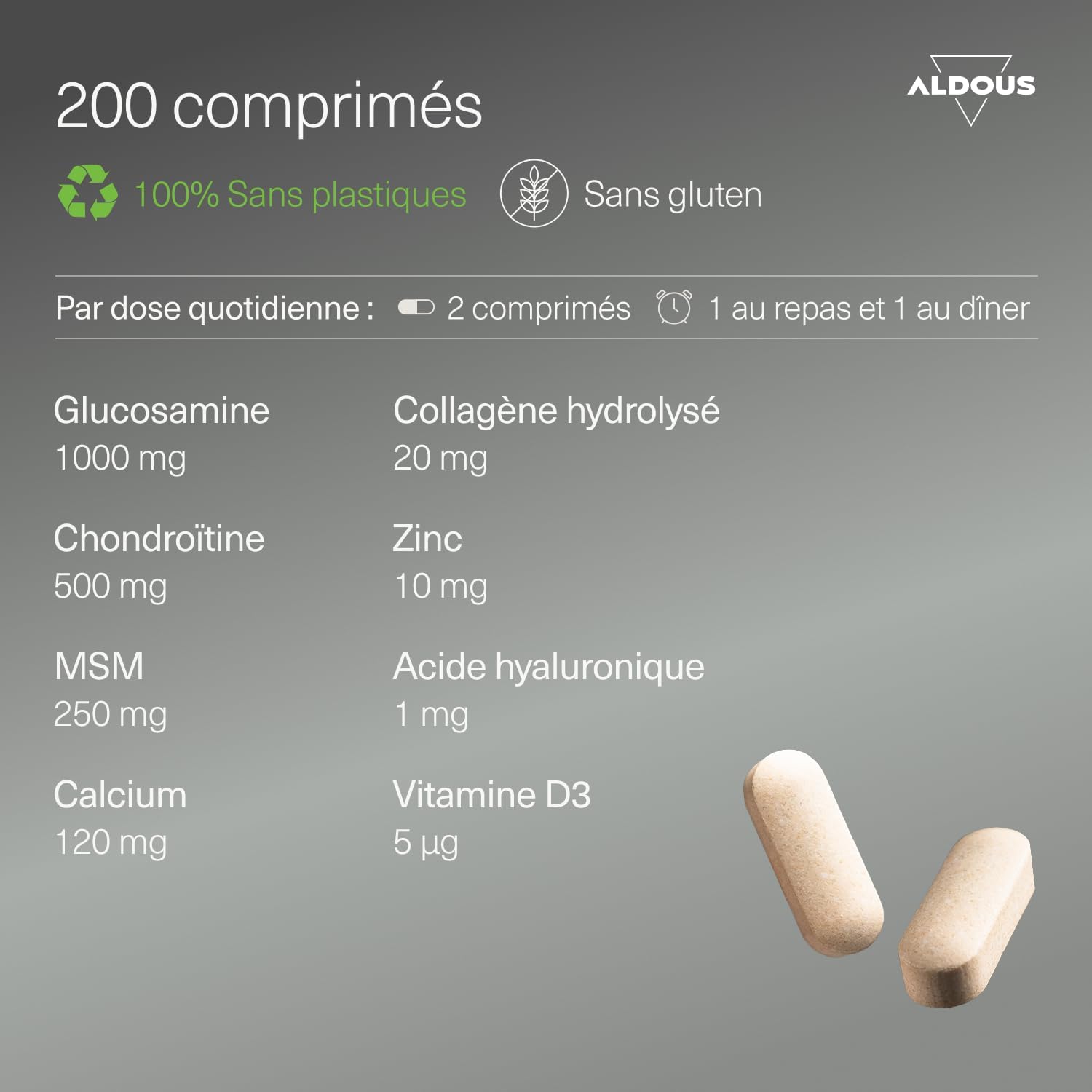 ALDOUS Glucosamine Chondroitin MSM 200 XL Tablets Collagen, Hyaluronic Acid, Zinc, Calcium & Vitamin D3 - Natural Anti-Inflammatory for Bones and Joints - Plastic Free - Image 4