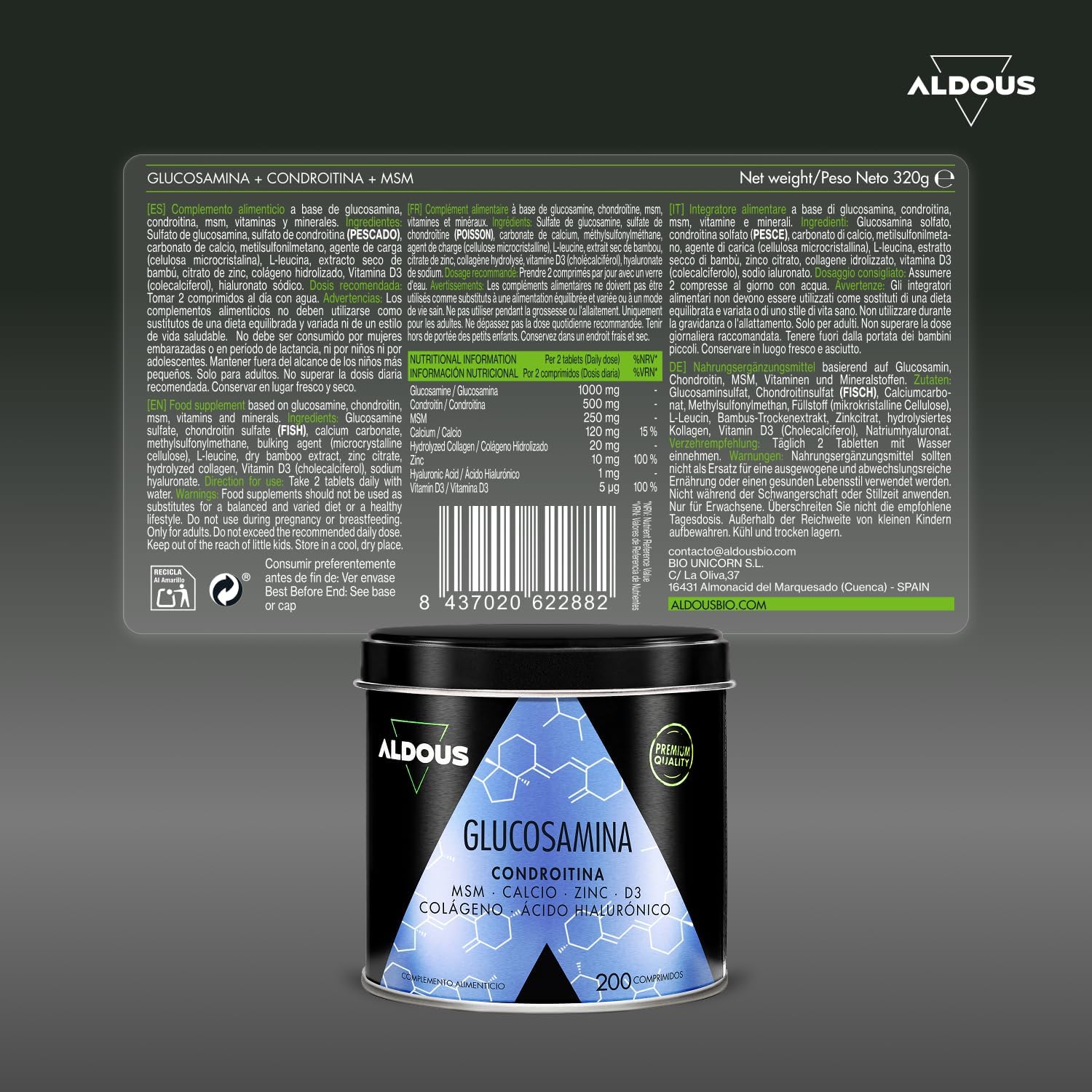 ALDOUS Glucosamine Chondroitin MSM 200 XL Tablets Collagen, Hyaluronic Acid, Zinc, Calcium & Vitamin D3 - Natural Anti-Inflammatory for Bones and Joints - Plastic Free - Image 7