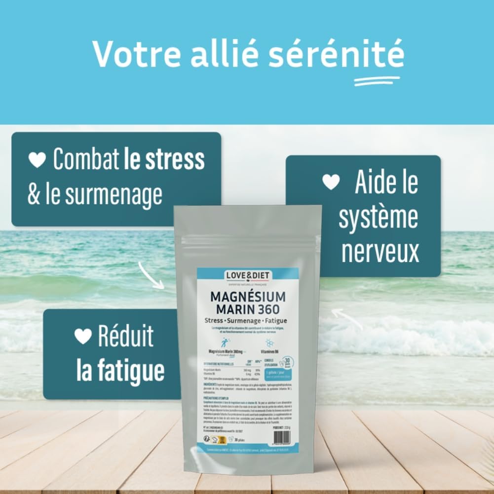 Marine Magnesium 360mg + Vitamin B6 - Stress, Overwork and Fatigue - 1 Month Cure - 30 Vegetable Capsules - Made in France Love&Diet - Image 3