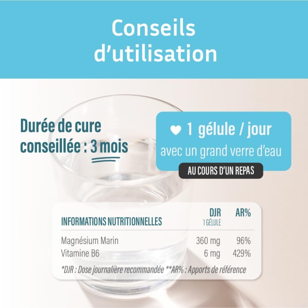 Marine Magnesium 360mg + Vitamin B6 - Stress, Overwork and Fatigue - 1 Month Cure - 30 Vegetable Capsules - Made in France Love&Diet - Image 5