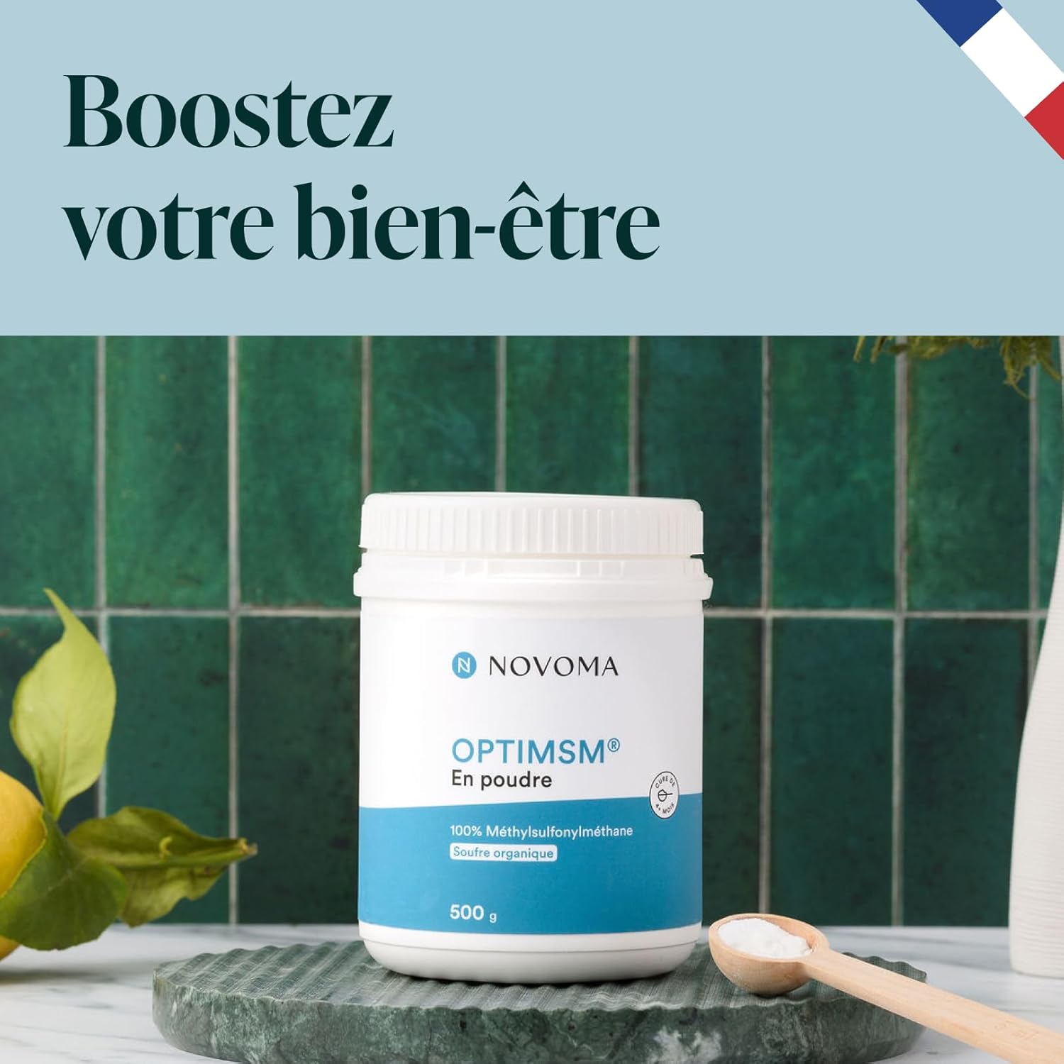 NOVOMA OptiMSM® 500 g, Organic Sulphur Powder, 100% MSM Plant-Derived, Relieves Joint Pain & Improves Hair Beauty, Measuring Spoon Included - Image 3