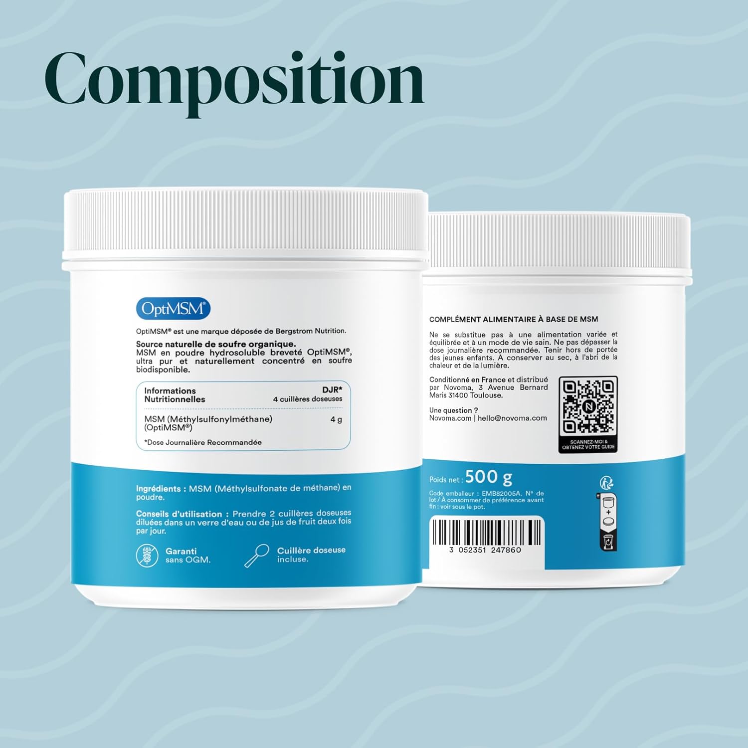 NOVOMA OptiMSM® 500 g, Organic Sulphur Powder, 100% MSM Plant-Derived, Relieves Joint Pain & Improves Hair Beauty, Measuring Spoon Included - Image 8