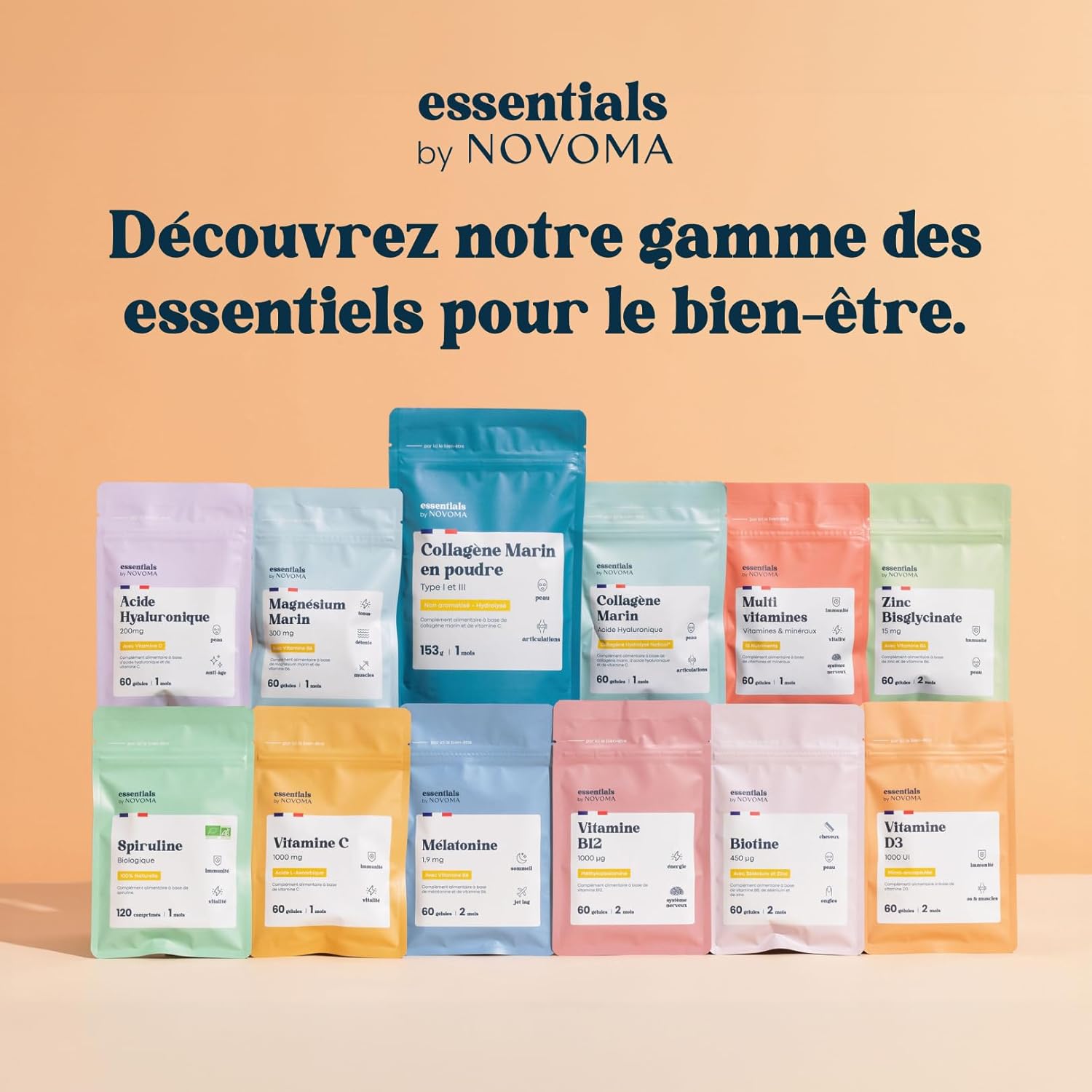 Marine Collagen + Hyaluronic Acid, Hydrolyzed Skin and Strong Joints, 1 Month Cure, 60 Capsules, Hydrolyzed Type 1 Naticol®, and Vitamin C, Made in France, Essentials by Novoma - Image 9