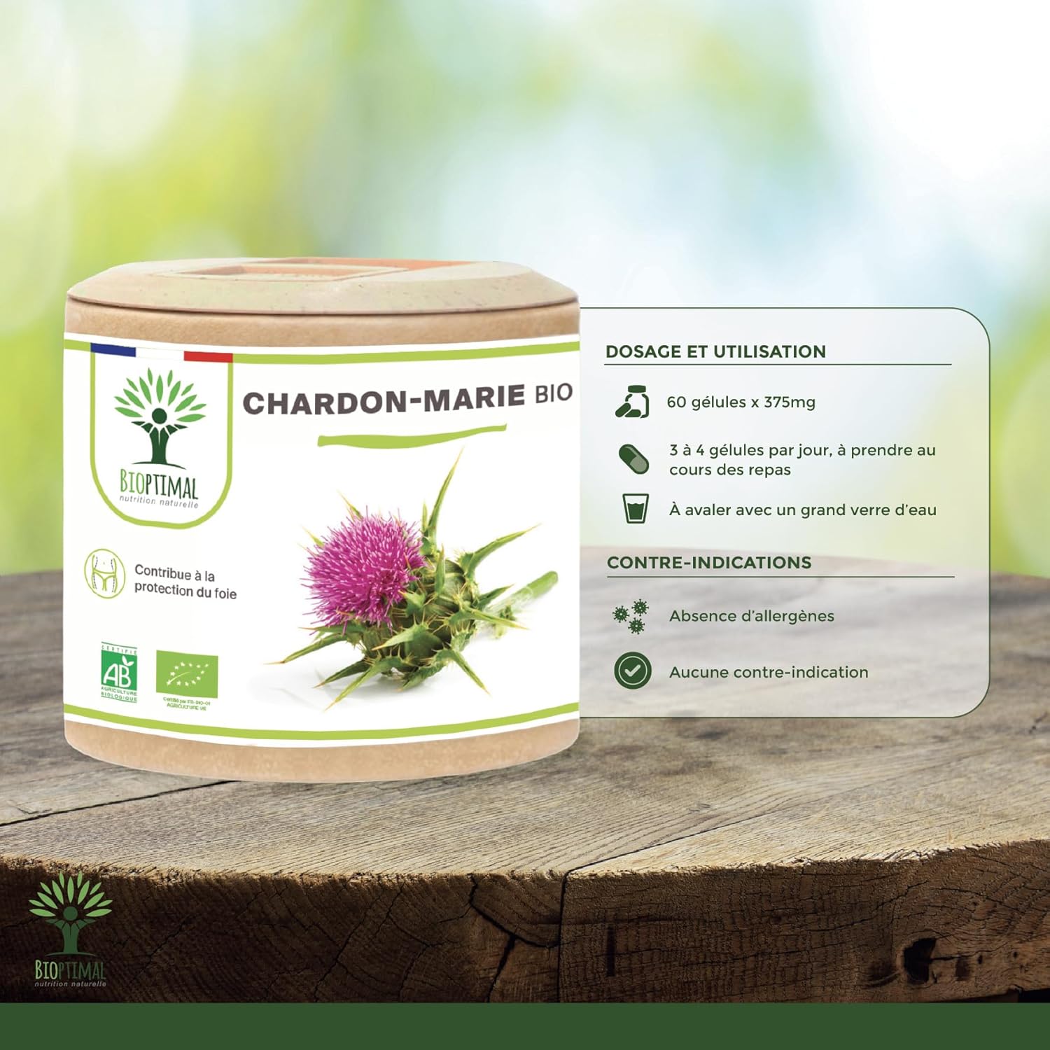 Organic Milk Thistle - Bioptimal - Food Supplement - Natural Detox Detox Liver Digestion - 100% Pure - Silymarin Silybin - 300 mg/Capsule - Made in France - Ecocert Certified - 60 Capsules - Image 4