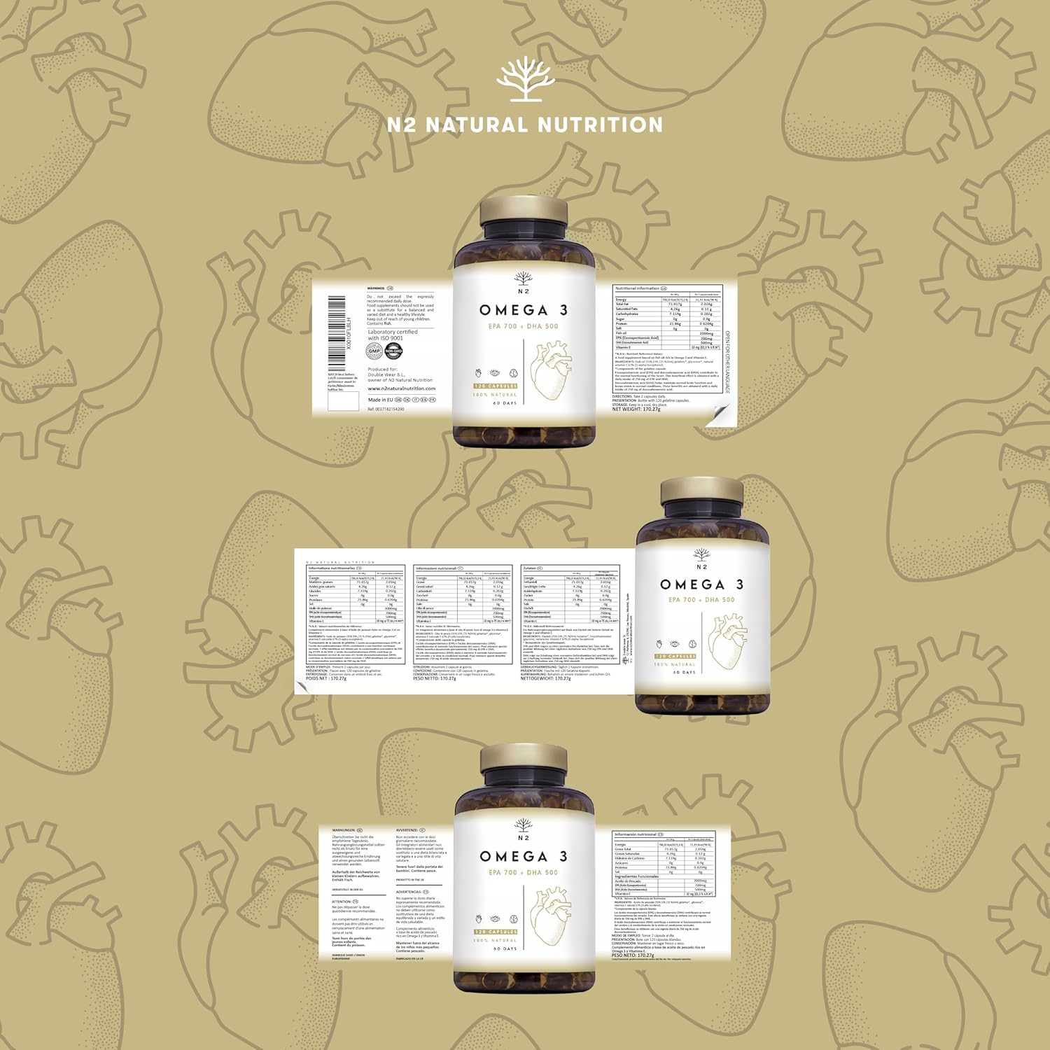 Omega 3 Fish Oil 2000 mg, 700 mg EPA and 500 mg DHA. Fish Oil and Vitamin E. Helps improve and protect vision, brain and heart. Cholesterol regulates.120 Capsules N2 Natural Nutrition - Image 9