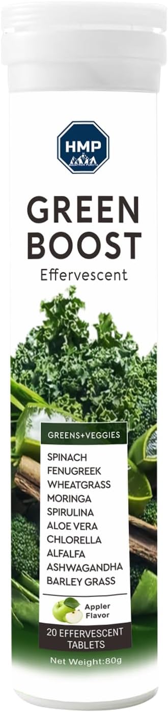 GreenBoost Effervescent HMP - Alkalinizing, Detoxifying & Basifying Superfoods | Natural Energy, Immunity, Antioxidants | Spirulina, Moringa, Acai, Green Tea, Zinc | Tablets - Image 2