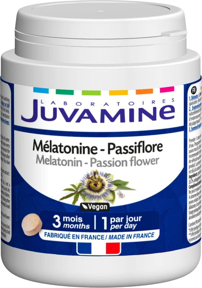 JUVAMINE Melatonin Passionine, Sleep, Triple Action, Relaxation, Easy Sleep, Repairing Sleep, 3 Month Program, 90 Tablets, Made in France - Image 2