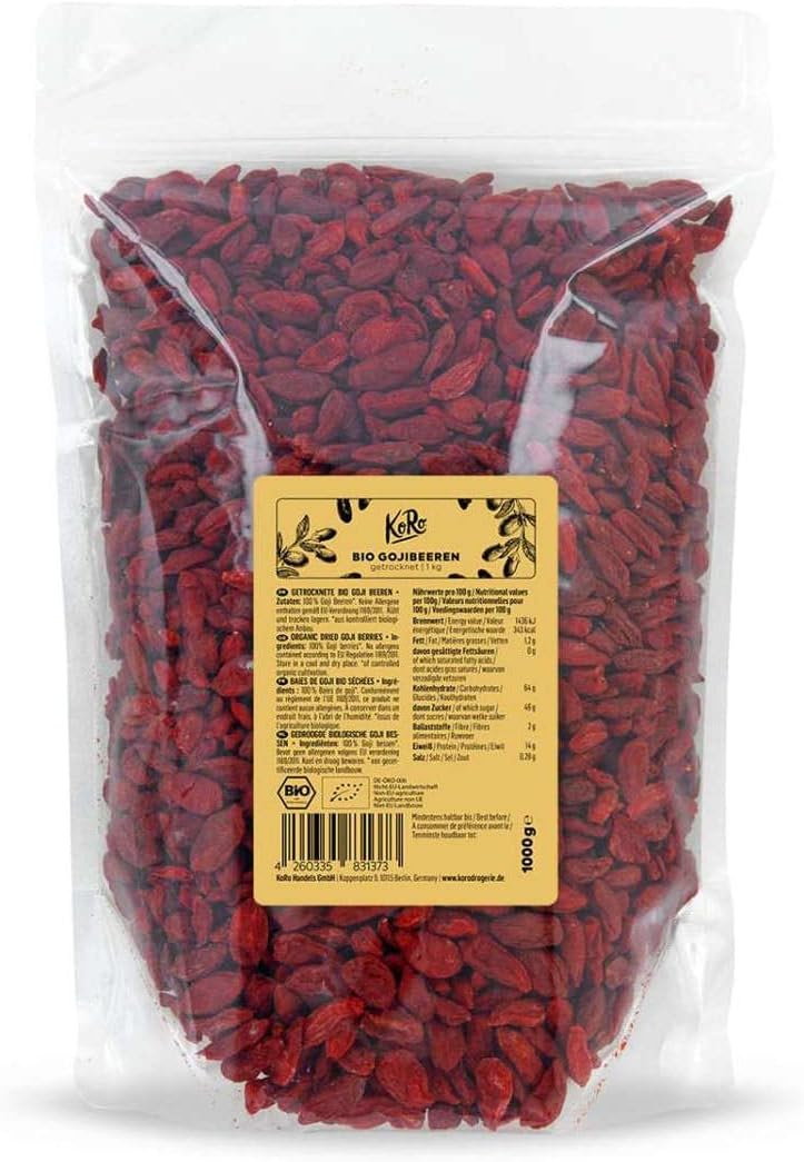 KoRo Organic Goji Berries 1kg - Natural Superfood, Dried Without Additives, Rich in Fiber and Protein, Ideal for Mueslis, Salads and Recipes - Image 2