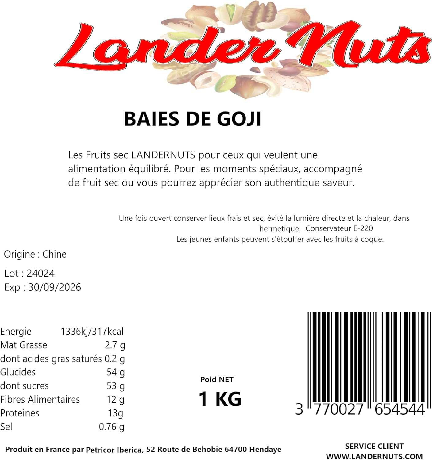 Landernuts Goji Berries 1kg - Image 2