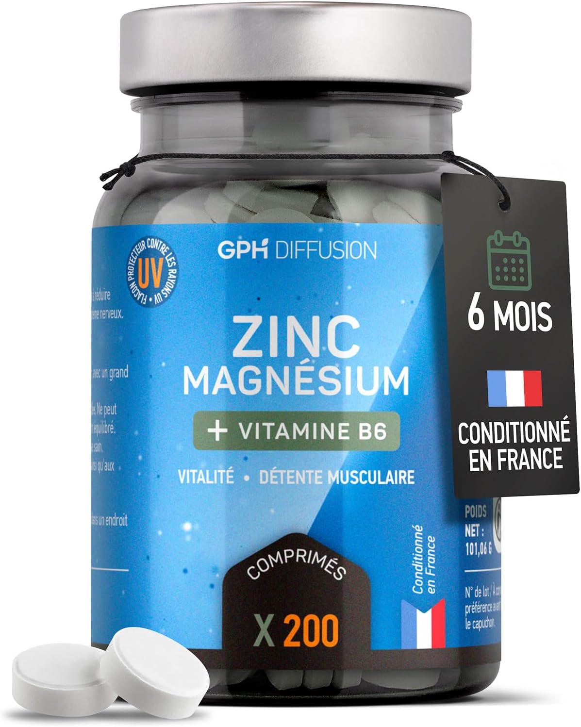 Marine Magnesium + Zinc + B6-200 Tablets - Vitality - Muscle Relaxation - GPH DIFFUSION - Image 2