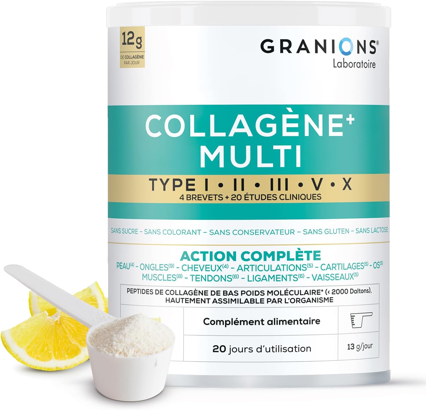 Multi Collagen - 5 Types of Collagen - GRANIONS Collagen No. 1 in Pharmacies - Marine Collagen Powder - Marine Collagen + Vitamin C - 20 Clinical Studies - Lemon Flavour - Collagen Powder 260g - Image 2