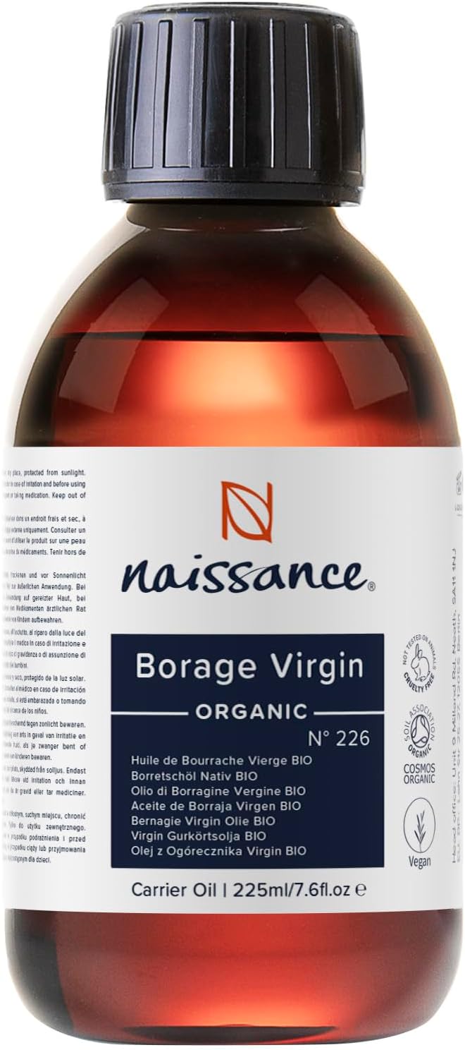 Naissance Organic Borage Oil (No. 226) - 225 ml - Rich in GLA (Gamma-Linolenic Acid) - for Skin, Face, Body, Hair, Massage, Vegan - Image 2