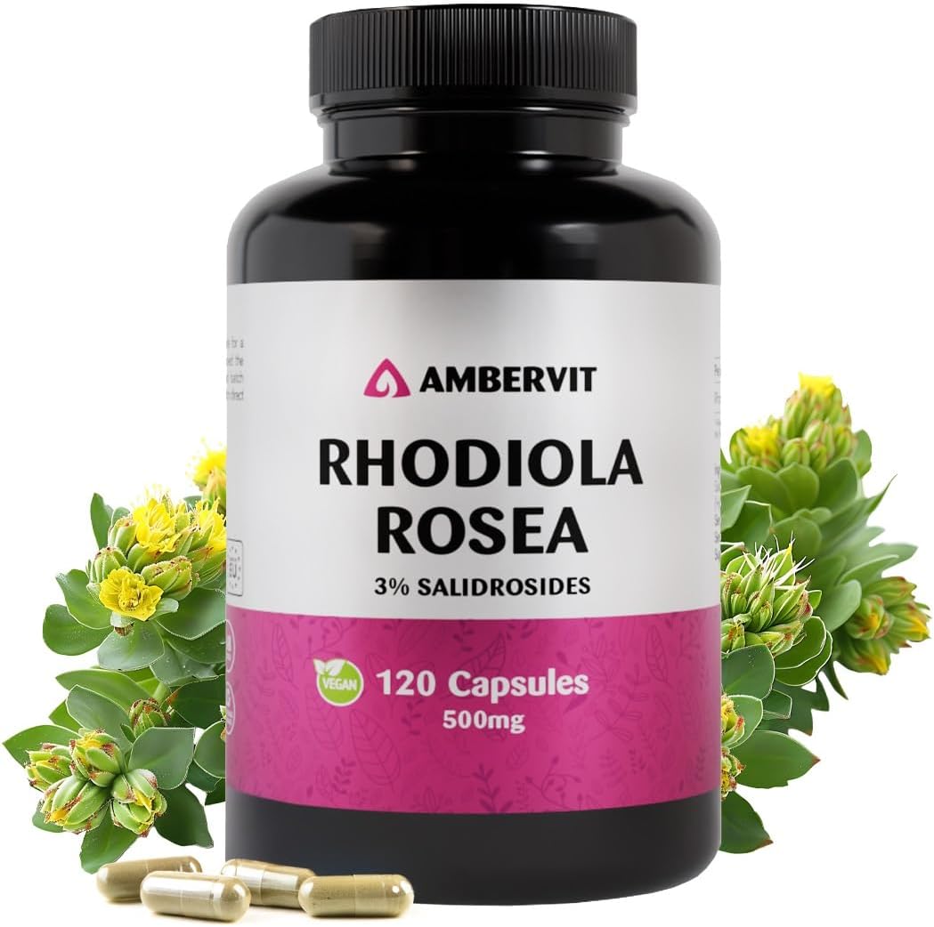 Rhodiola Rosea 500mg - 120 Capsules - 3% Salidrosides - Rosenwurz High Dosed Capsules - Cure 4 Months | Rhodiola Rosea Premium Extract | Vegan, Gluten Free, Made in EU - Ambervit - Image 2