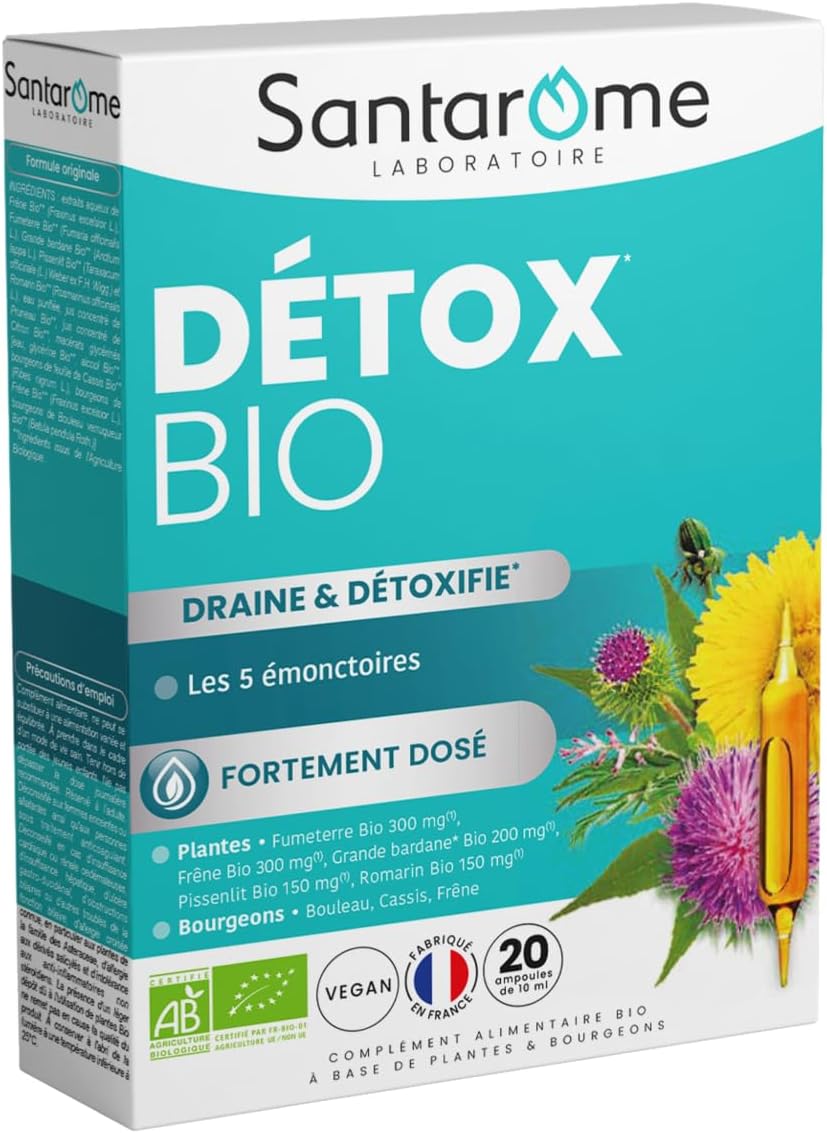 Santarome Bio - Organic Detox | Global Detox Food Supplement | Drains & Regenerates 5 Emonctories - Organic Plants - Large Burdock, Smoke, Dandelion | 20 Ampoules | Made In France | Vegan - Image 2