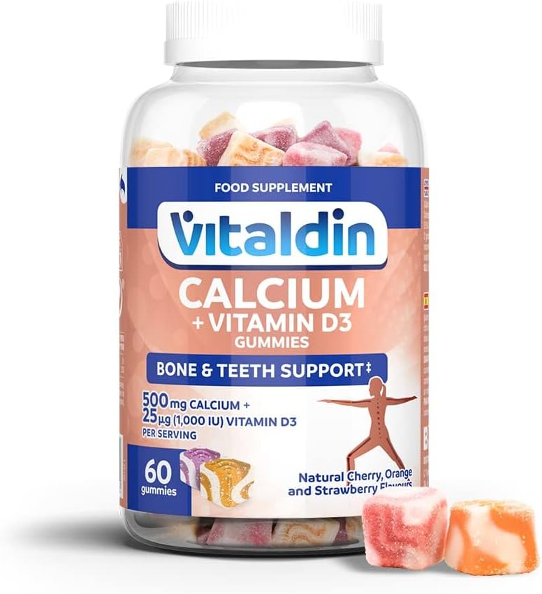 VITALDIN Calcium + Vitamin D3 Gummies - 500mg Calcium & 1,000 IU Vitamin D Per Dose - 60 Gums (for 1 Month) Fruit Flavour - Strengthens Bones & Teeth - Gluten Free - For Kids & Adults - Image 2